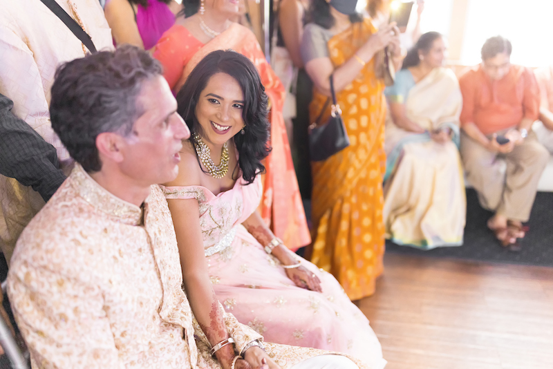 Indian bride looking at grooms eyes