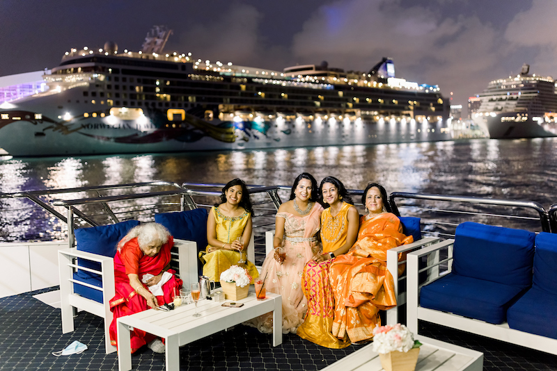 Friends having fun at the yacht