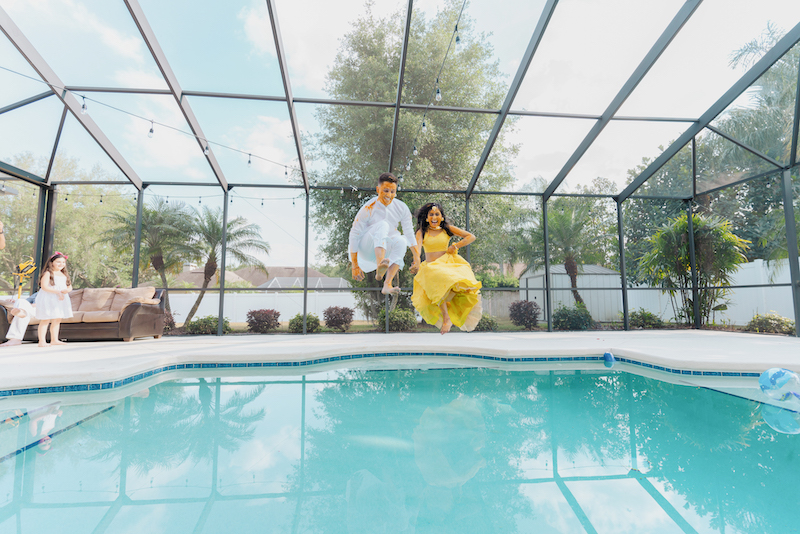 Indian Bride and Groom Jumping in swimmung pool after Haldi Ceremony