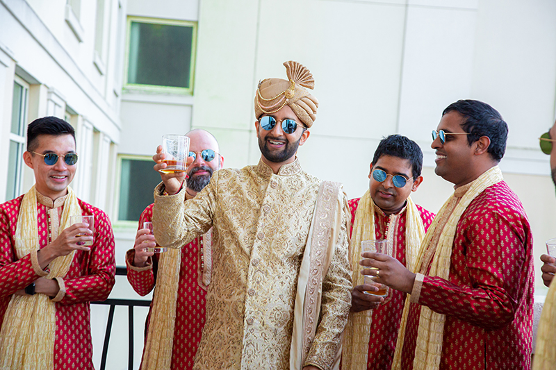 Groom having fun with friends