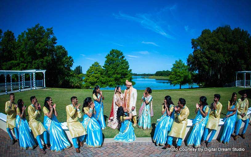 Indian Bride and Groom with groomsmen and bridesmaids capture