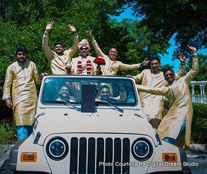 Indian groom coming for wedding with Groomsmen called Baraat 