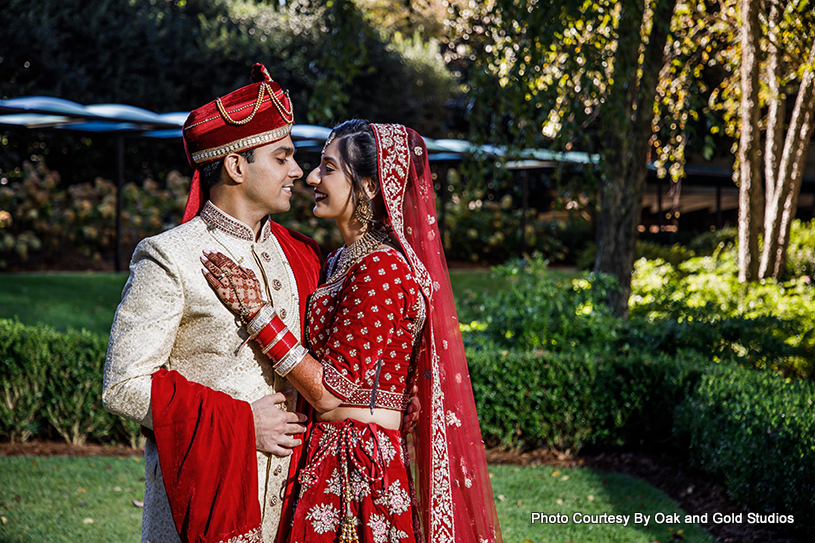 Indian Bride and groom having romantic moment