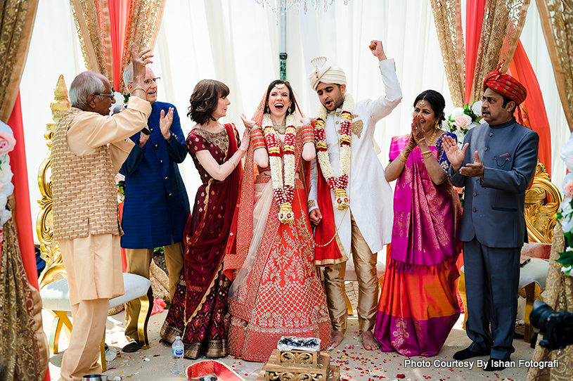 Wedding Couple under wedding mandap