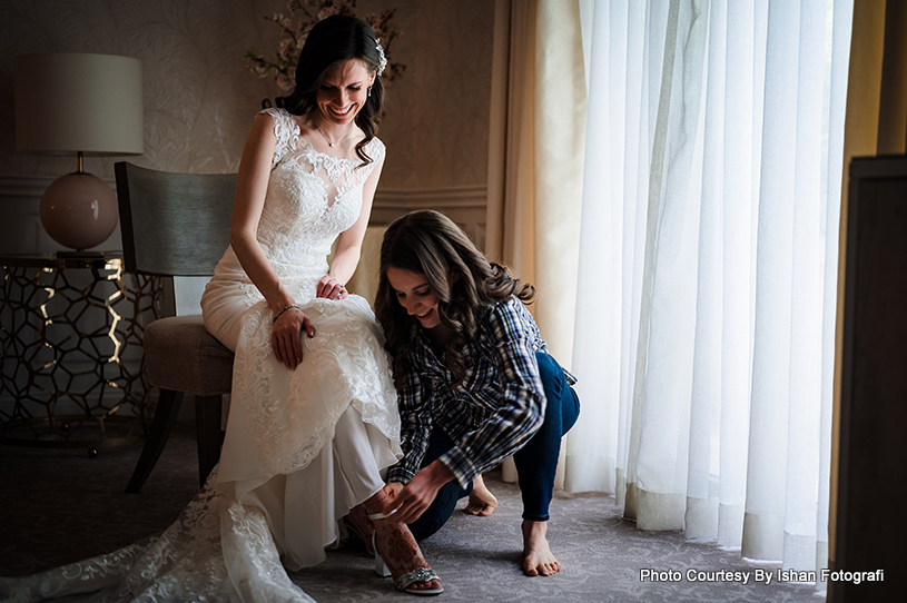 Bride looks very Pretty in white wedding dress