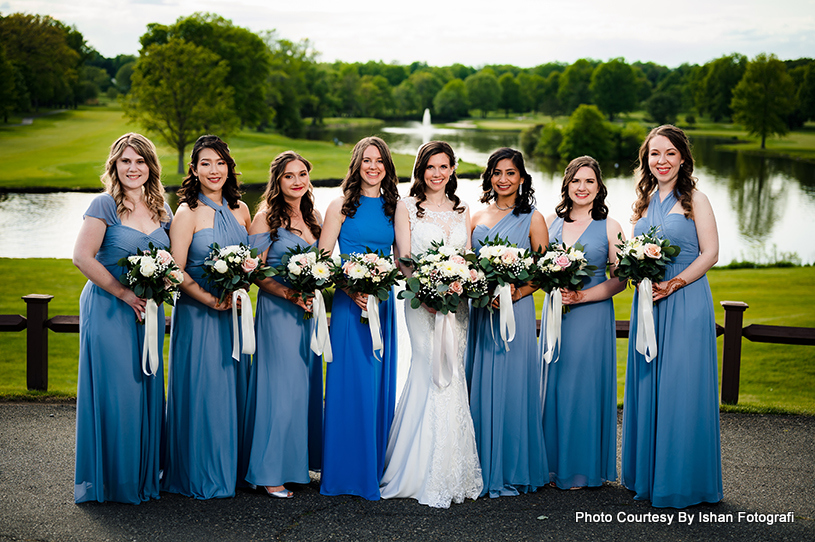 Bride with bridesmad outdoor shoot