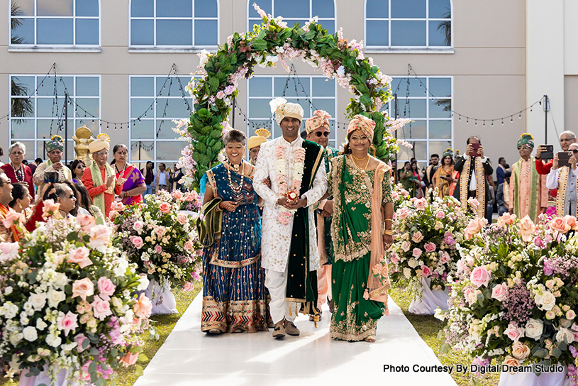 Indian groom with his parents