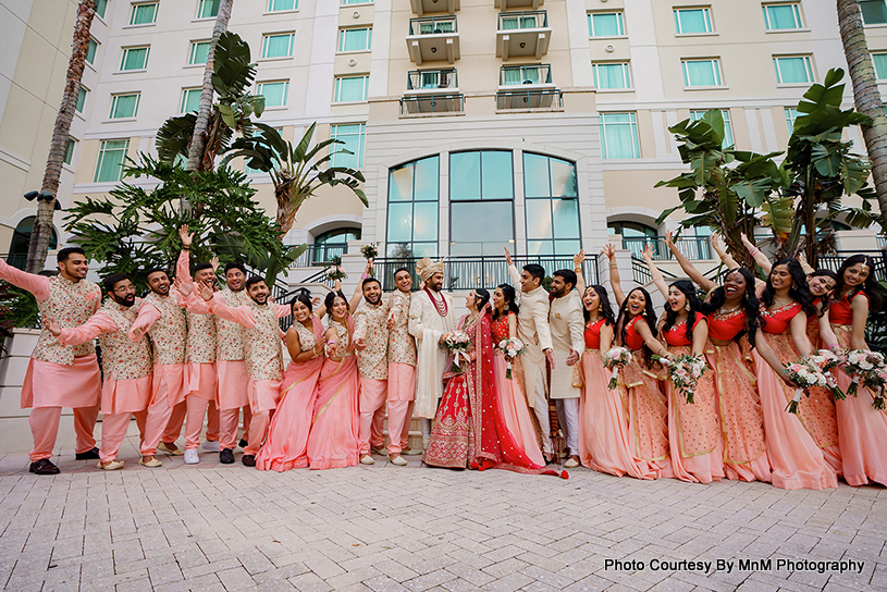 Indian Wedding Couple with Bridesmaid and Groomsmen