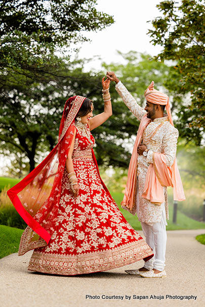 Romantic moment for both bride and groom