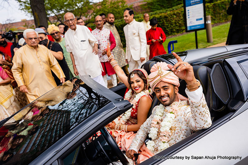 Indian wedding couple happy after their wedding 