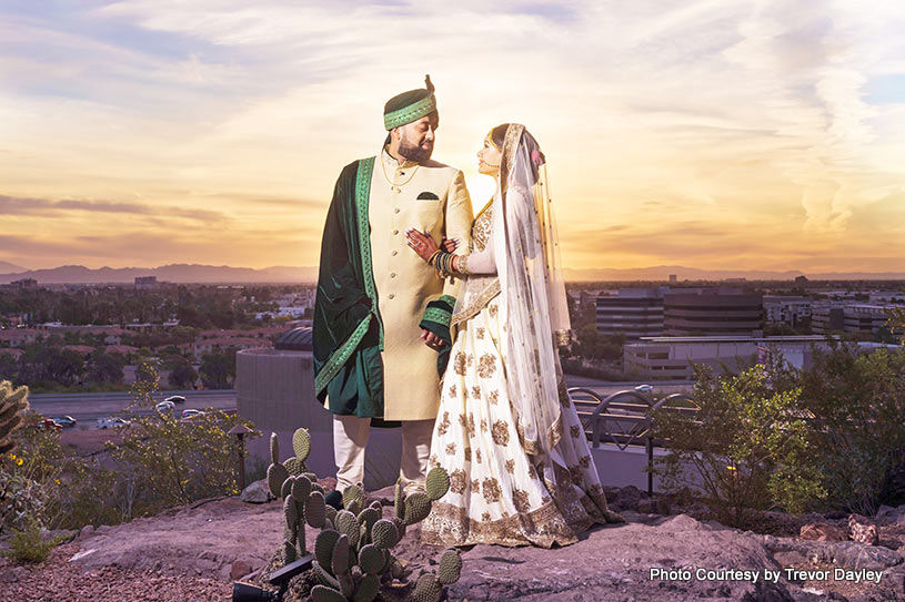 Indian bride stare in groom's eyes with love