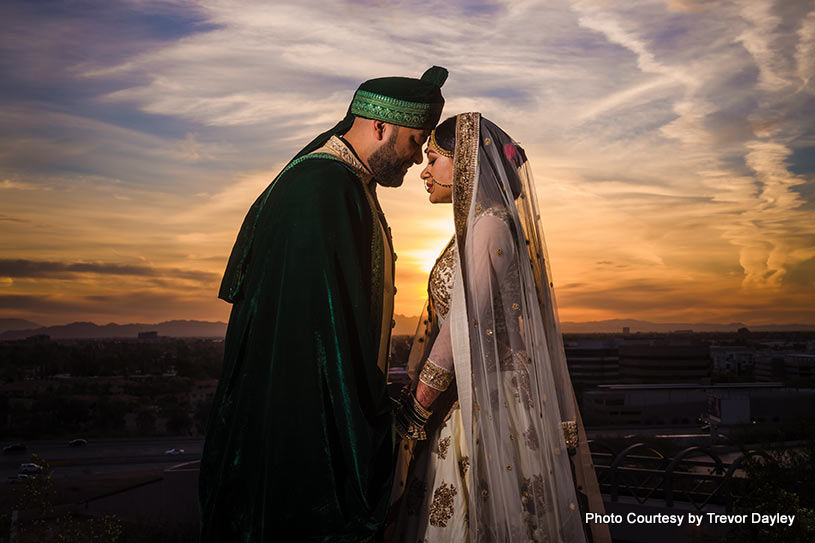 Romantic moment for Indian bride and groom