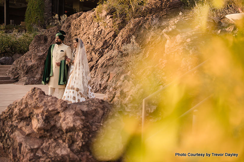 Indian Bride and groom possing for outdoor shoot