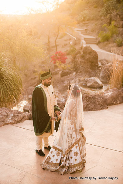 Indian bride and groom's first look capture