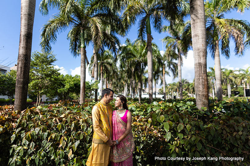 Romantic moment for wedding couple