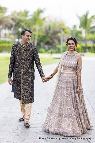 Indian wedding couple ready for reception ceremony