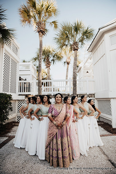 Indian bride enjoying her wedding with friends
