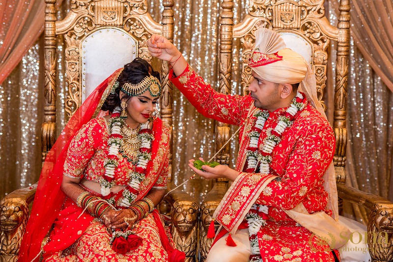 Indian bride and Groom at wedding ritual