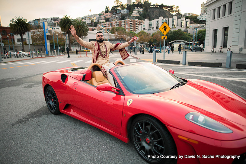 Indian groom coming for wedding in ferrari car