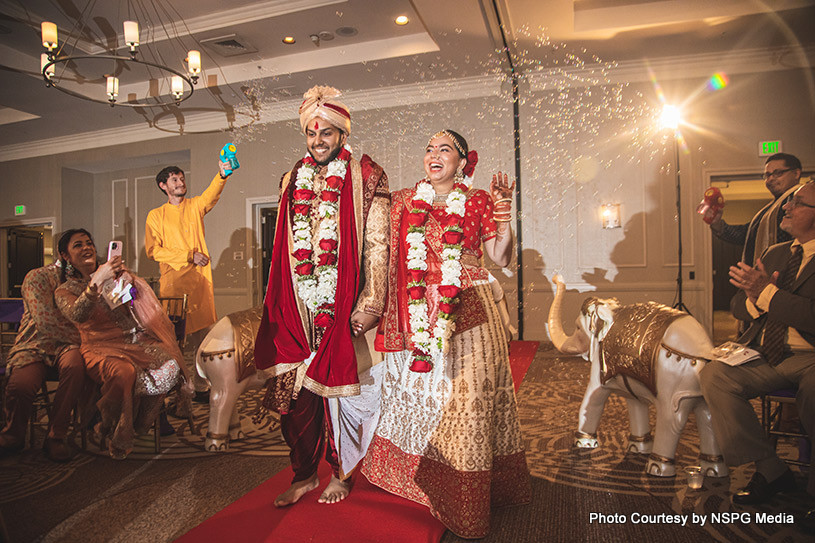 Indian bride and groom excited to start new life