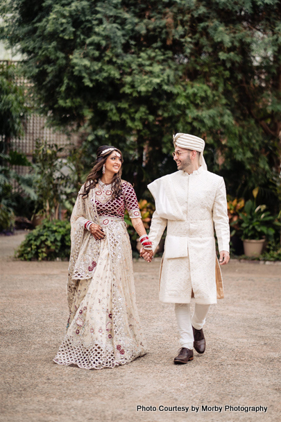 Happy wedding couple looks nice