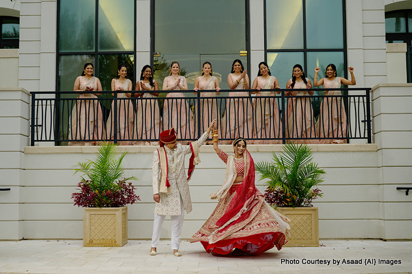 Indian Bride and Groom with bridesmaid