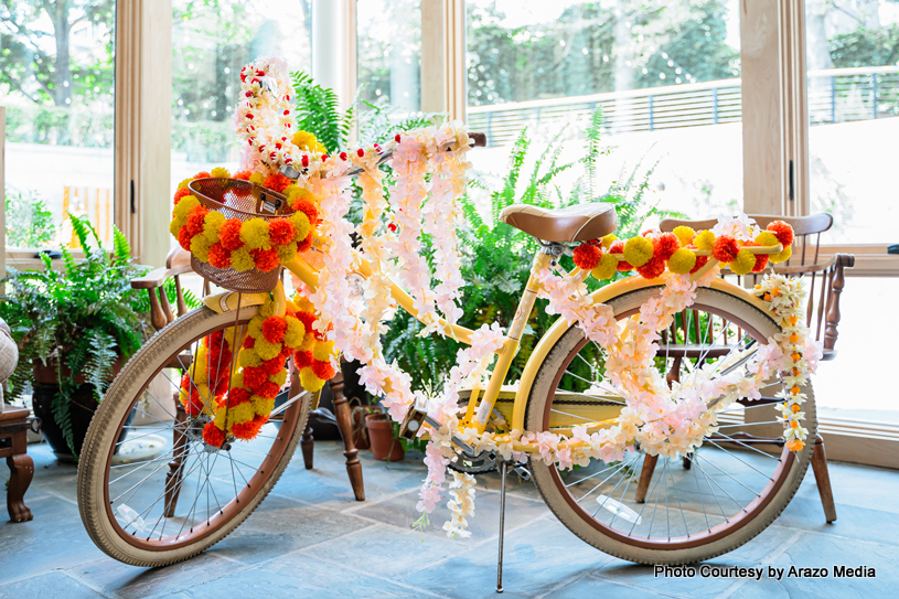 Decorated bicycle for indian wedding photoshoot