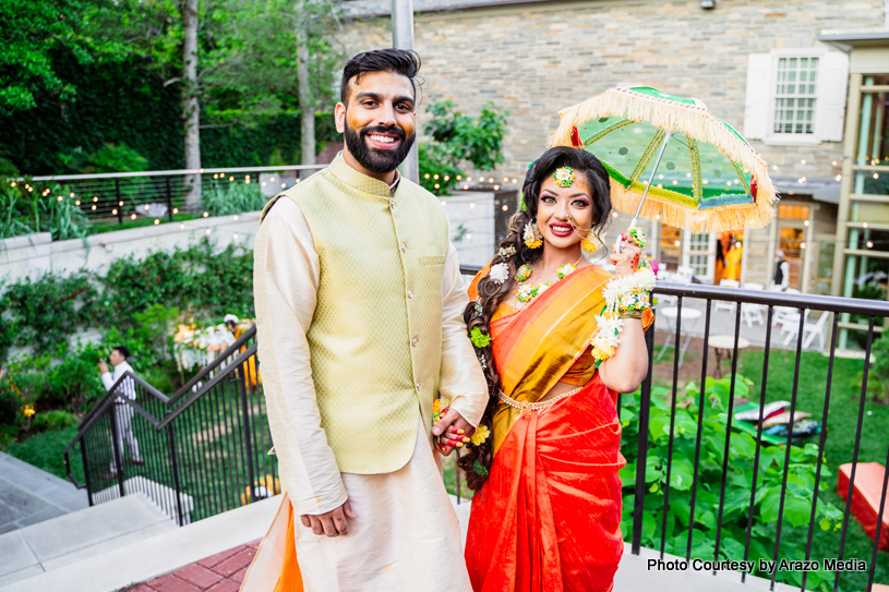 Indian wedding couples Farjana and Yousuf possing for outdoor photoshoot