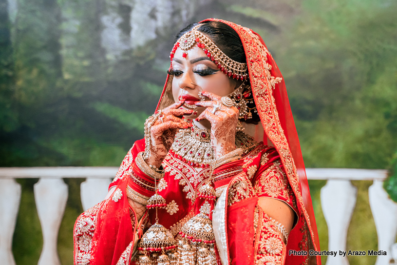 Indian bride getting ready for wedding