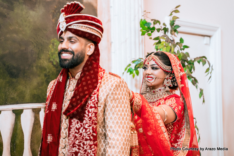 Indian wedding couple possing for photoshoot