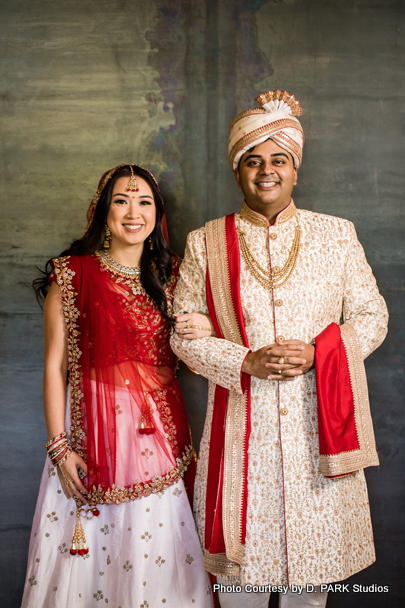 Indian wedding couple possing for photoshoot