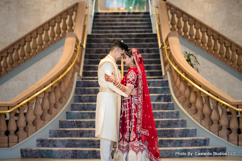 Romantic moment for Indian bride and groom