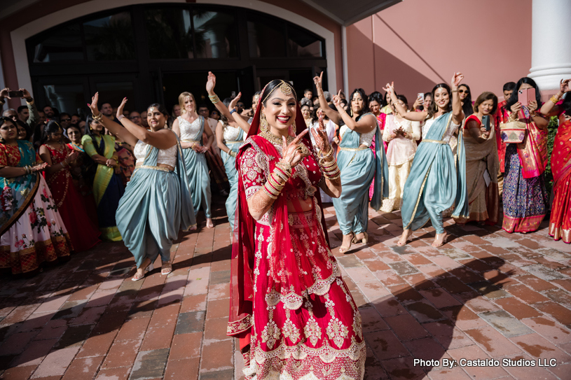 Indian Bride welcoming Indian groom for wedding