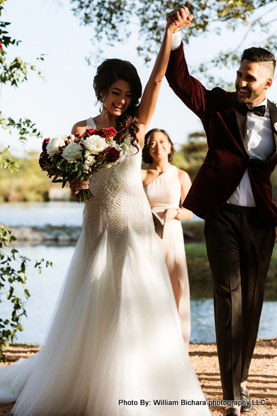 Intimate moment as the bride and groom celebrate their marriage