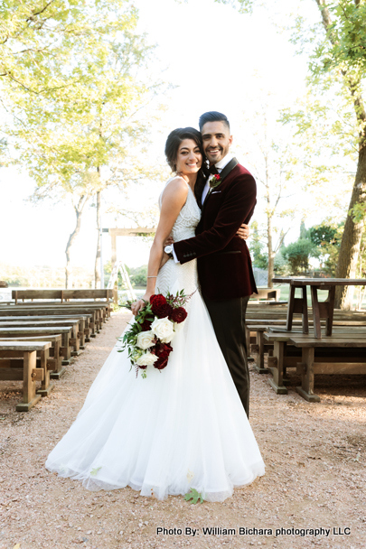 Elated bride and groom basking in their wedding day