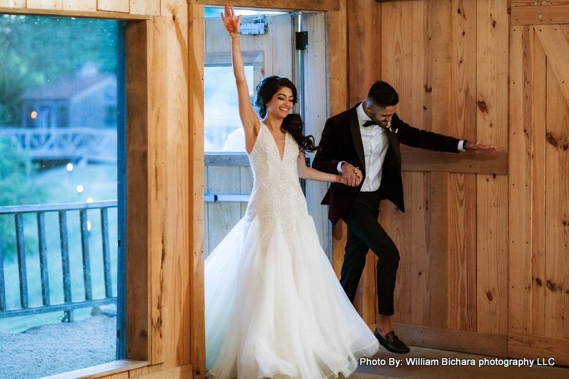 Beaming bride and groom, overflowing with happiness