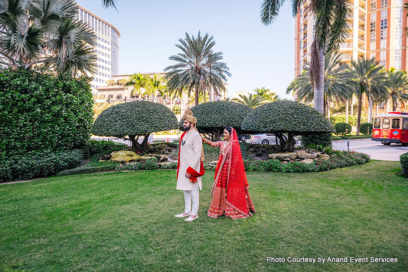 Indian wedding couple ready for first look