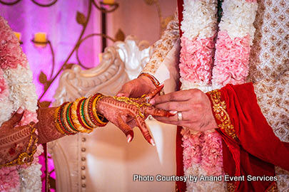 Indian Groom putting ring on Indian Bride Finger