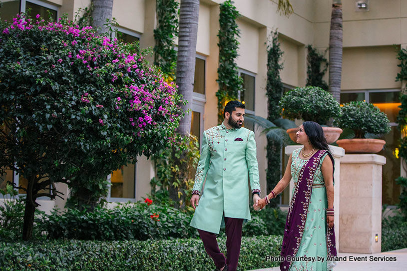 Romantic moment for wedding couple