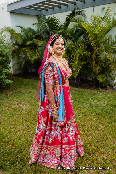 Indian bride looking gorgeous in Sangeet Lahenga