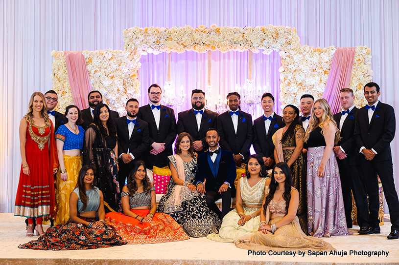 Indian wedding couple with their friends capture