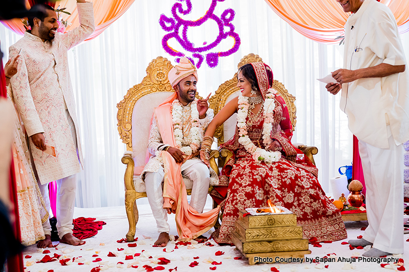 Bride and groom enjoying wedding ritual