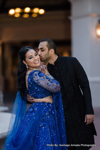 Indian bride and groom possing for photoshoot