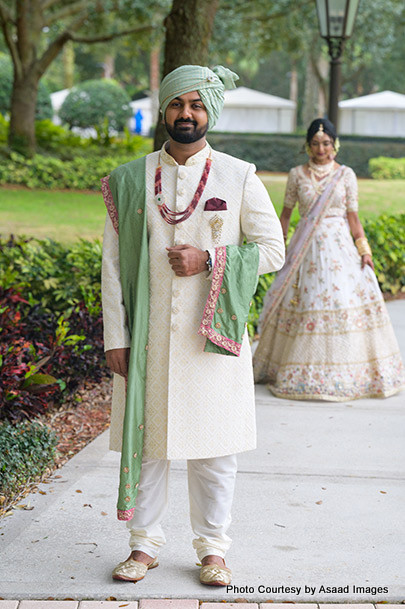 Indian bride and groom about to first look