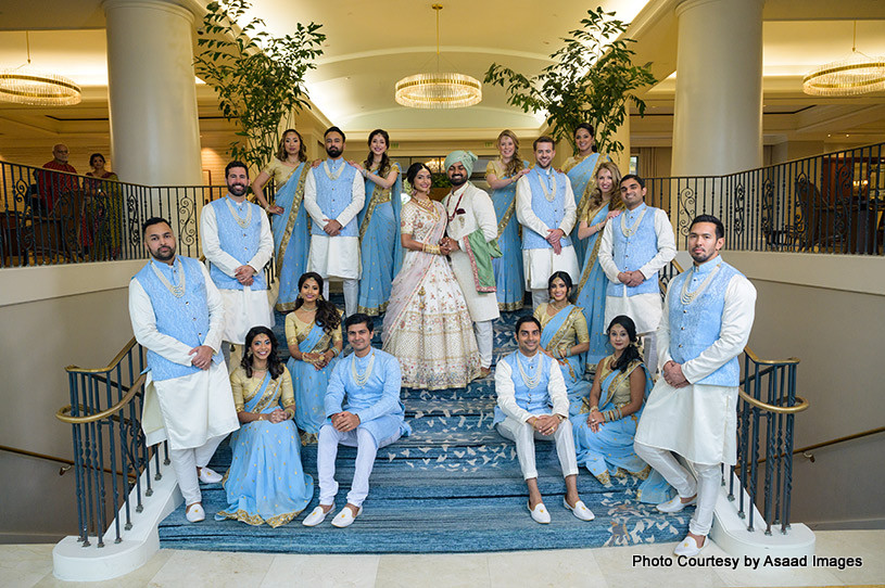 Indian bride and groom with bridesmaid and Groomsmen