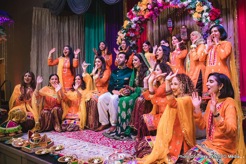 Indian Wedding Couple With bride Friends