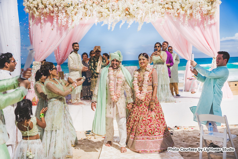 Happy wedding couple looks nice