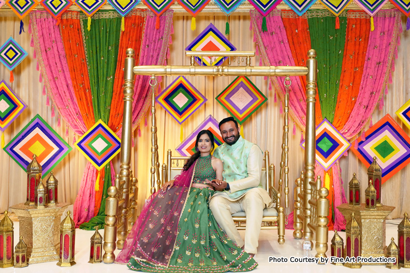 Indian Wedding Couple in beautifully decorated stage