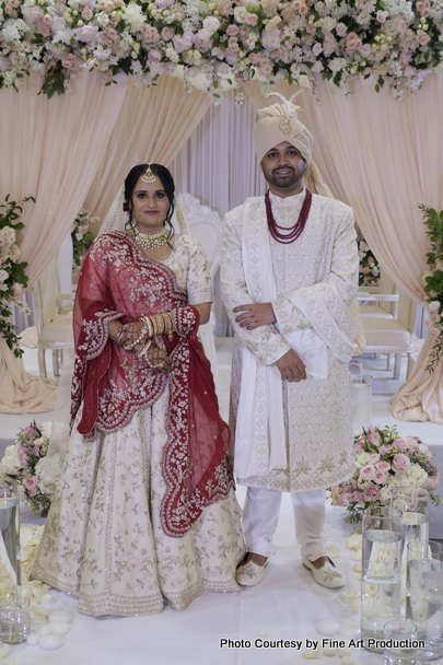 Indian wedding couple posing for photoshoot