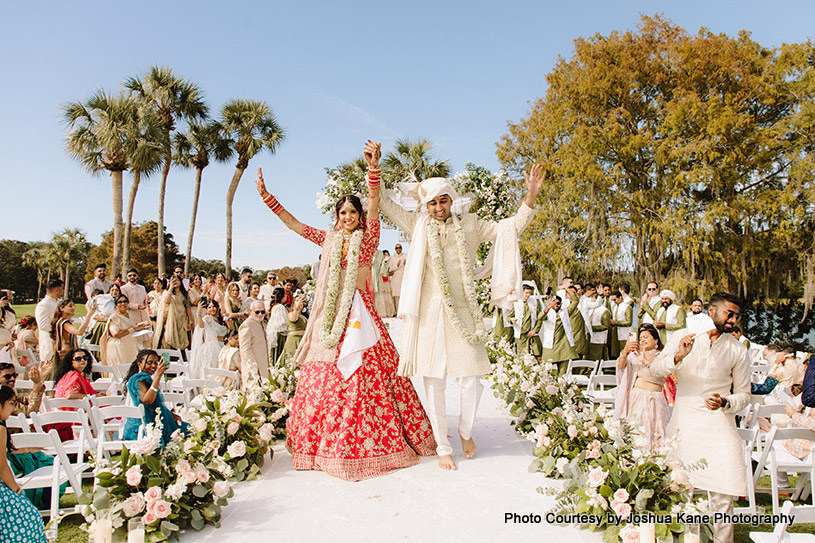 Happiest indian wedding couple enjoying their day